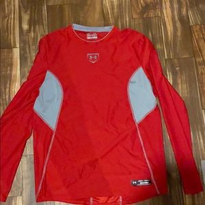 Red under armour long sleeve baseball shirt